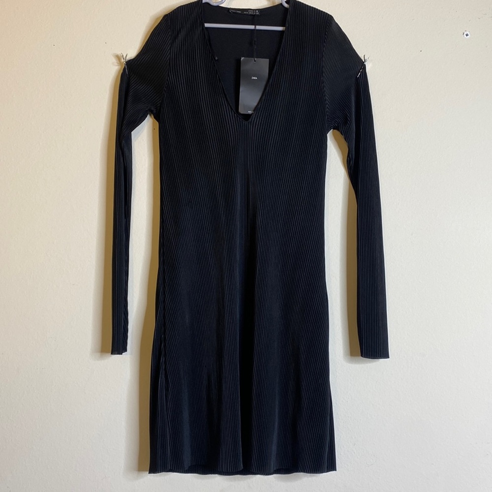 Zara Black Silk Ribbed Dress